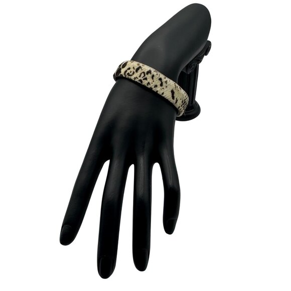 Cow Print Cuff Bracelet With Faux Fur Overlay & Black Leather Interior - Picture 1 of 4